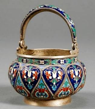 Russian Silver and Enamel Sugar Basket, with marks for Moscow, 1882